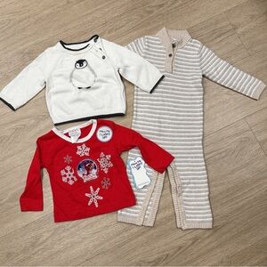 Janie and jack Rudolph Penguin Sweater and Striped Onesie Set of 3